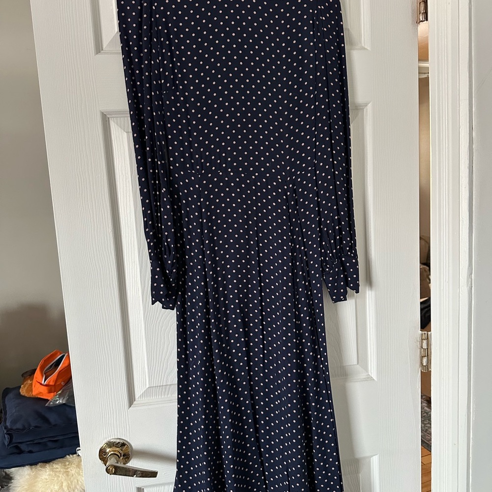 Reformation Navy Polka Dot Long Sleeve Dress